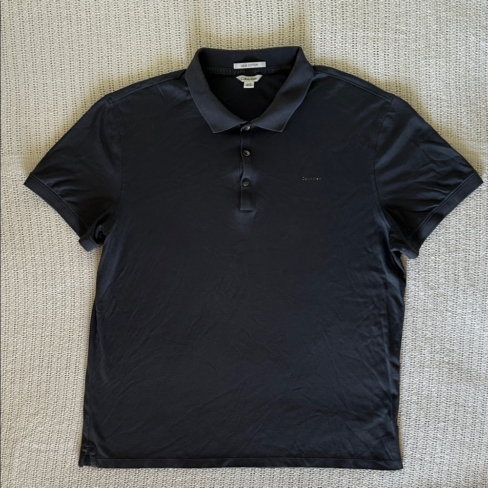 Calvin Klein Men’s Polo Liquid Cotton Solid Casual Collar Shirt Size L